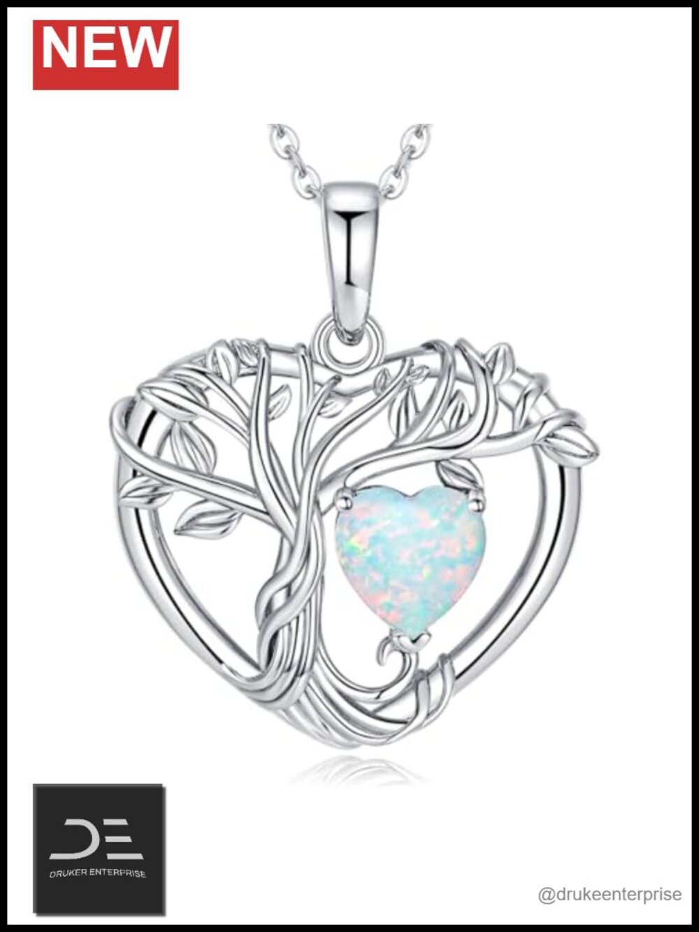 Tree of Life Heart Birthstone Pendant Necklace 925 Sterling Silver